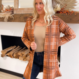 Rust Plaid Open Front Knit Cardigan