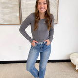 Grey Textured Long Sleeve Fitted Top