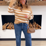 Camel/Cream Striped Knit Pullover Sweater