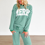 Merry Green & White Striped Knit Top
