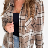 Brown & Grey Plaid Button Up Top