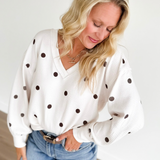 Cream Textured Brown Polka Dot Top