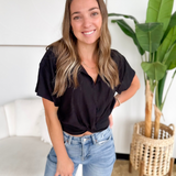 Black Front Twist Crop Top