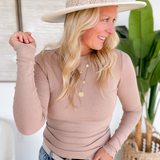 Fitted Round Neck Long Sleeve Top - Mocha