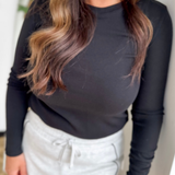 Fitted Ribbed Long Sleeve Top - Black