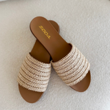 Neutral Slide On Raffia Sandals