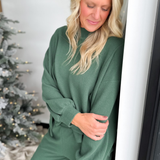 Mock Neck Relaxed Long Sleeve Pullover-Green