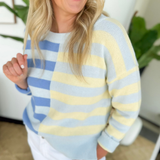 Half & Half Contrast Striped Knit Sweater