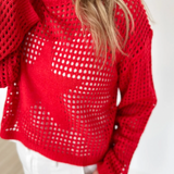 Red Open Knit Star Sweater