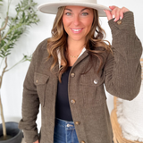 Brown Ribbed Button Up Jacket