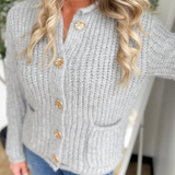 Metal Button Down Cardigan with Pockets (2 Colors)