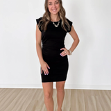 Cinched Waist Sleeveless Mini Dress-Black