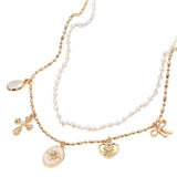 Cross Floral Heart Bow Charm Necklace