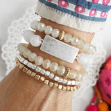 Beaded Bracelets Stack Semi Precious Metal Glass Plaque - Silver