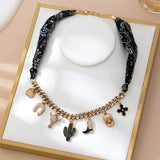 Black Split Scarf Charm Necklace