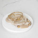 Beaded Bracelets Stack Semi Precious Metal Glass Plaque - Browns