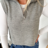 Grey Knit Half Zip Sweater Vest