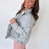 Pleated Light Wash Denim Jacket