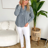 Washed Long Sleeve Collared Top