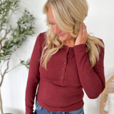 Burgandy Soft Knit Henley Top