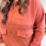Rust Quilted Contrast 1/2 Zip Pullover