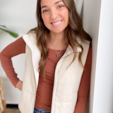 Cream Sweater Zip Up Puffer Vest