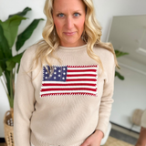 Beige Knit American Flag Sweater