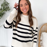 Relaxed Ivory Knit Sweater with Black Stripes
