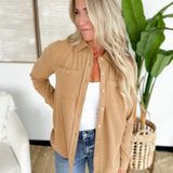 Soft Knit Button Down Taupe Top
