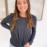 Blue/Grey Crewneck Long Sleeve Front Knit Top