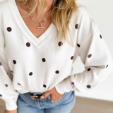 Cream Textured Brown Polka Dot Top