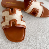 Woven Straw-Textured Slip On Sandals (2 Colors)