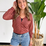 Lightweight V-Neck Button Cardigan-Brick