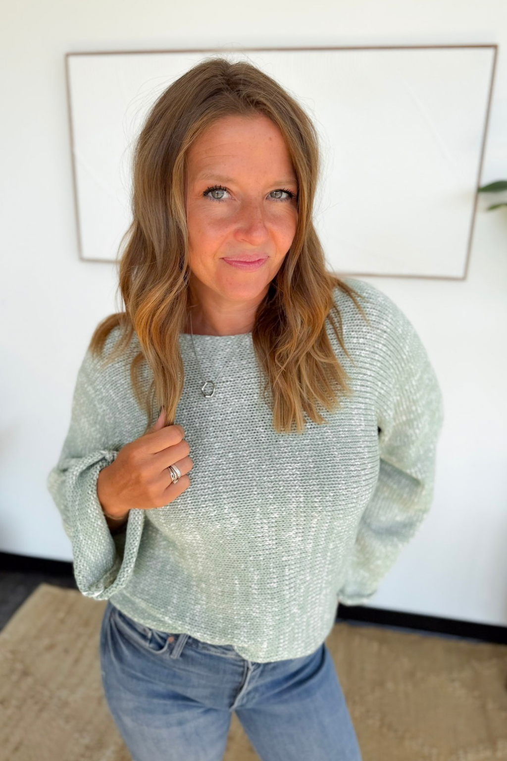 Two Tone Muted Mint Knit Top