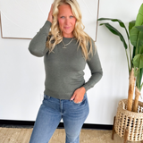 Olive Lightweight Knit Long Sleeve Top
