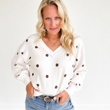 Cream Textured Brown Polka Dot Top