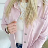 Pink Oversized Soft Denim Button Up Jacket