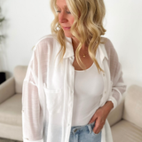 White Woven Collared Button Up Top