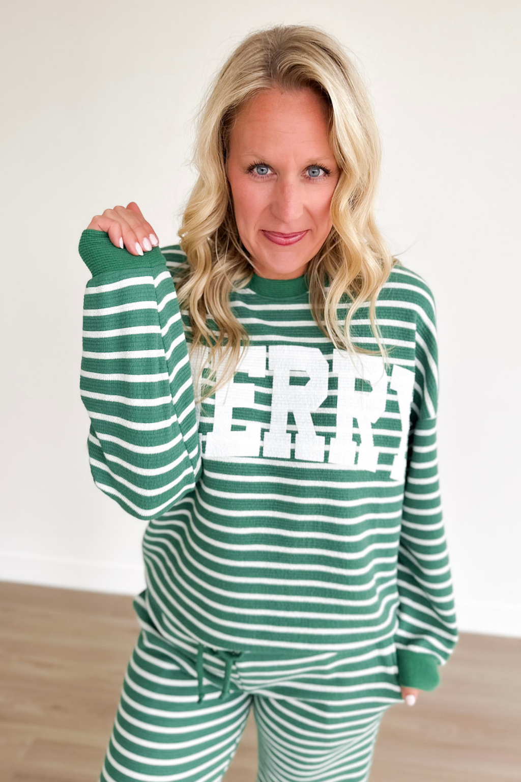 Merry Green & White Striped Knit Top