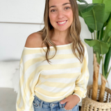 Light Yellow Striped Dolman Sleeve Sweater