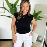 Black Knit Crew Neck Sleeveless Top