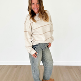 Oatmeal Knit Thin Stripe Rust Sweater