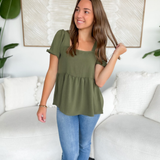 Cleo Olive Babydoll Puff Short Sleeve