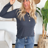 Navy Drop Should Long Sleeve Top