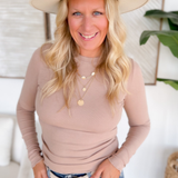 Fitted Round Neck Long Sleeve Top - Mocha