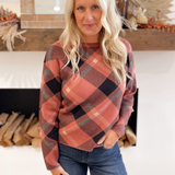 Rust Checkered Crew Neckline Pullover