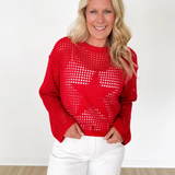 Red Open Knit Star Sweater