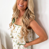 Green Floral Bow Strap Romper