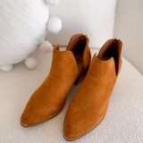 Camel Suede Pointed Toe Ankle Boots