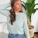 Crochet Green Striped Wide Neck Top
